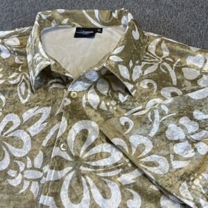 Vintage Hoax Button Velour Shirt Mens XL Hawaiian Floral Print Disco Camp Cruise
